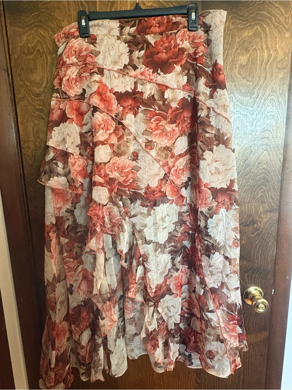 Floral Tiered Maxi Skirt - Brown, Orange and Cream